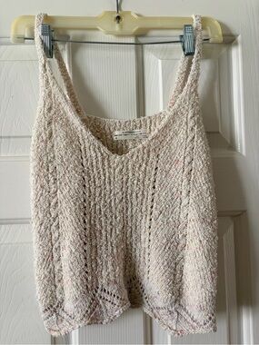 Anthropologie Cream Knit Sleeveless Top with Pink Flecks